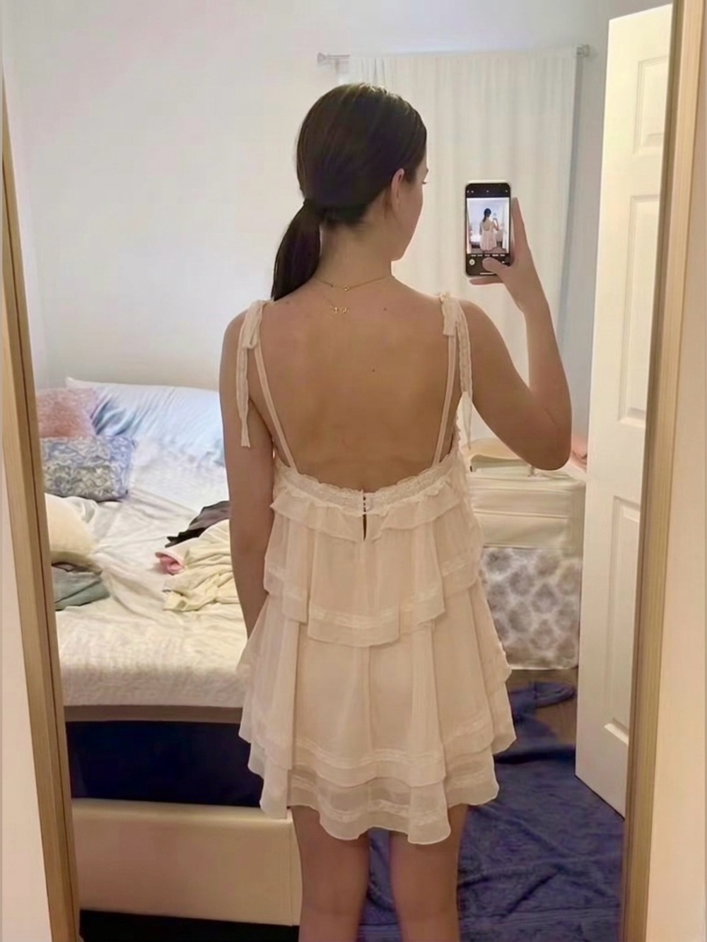 For Love And Lemons Juniper Ruffle Peach Mini Dress Size XS NWT - Picture 9 of 15